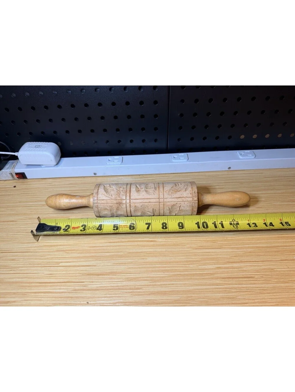 Wooden Carved German Springerle Rolling Pin Farmhouse Rustic Primitive 13” VTG